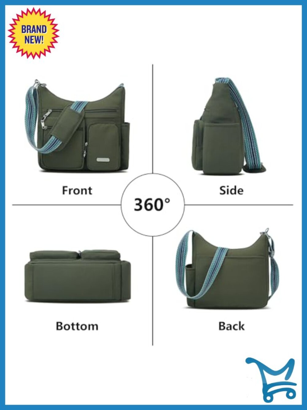 Anti Theft Crossbody Bag, Lightweight Travel Purse, Waterproof Nylon - Picture 3 of 6